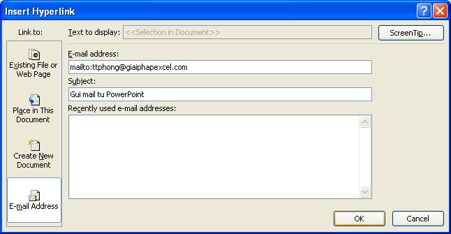 sử dụng hyperlink để gọi trình quản lý và gửi email powerpoint