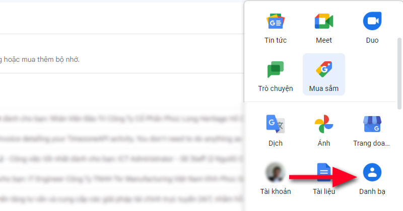 Chọn biểu tượng Danh bạ để xem danh bạ đã đồng bộ trên Gmail