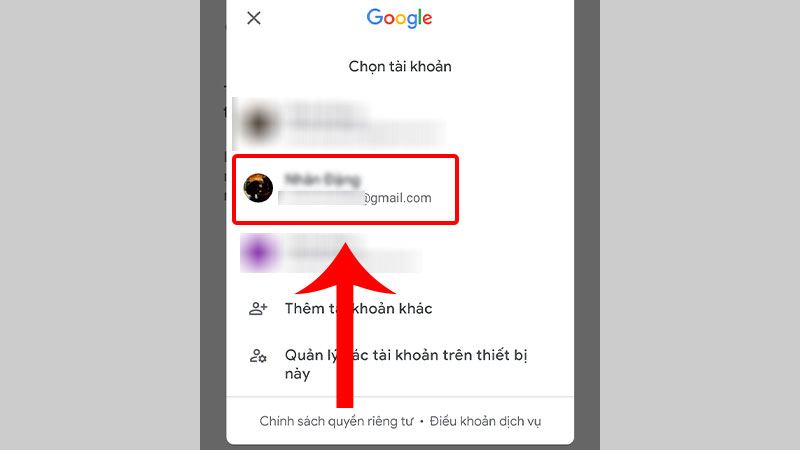 Chọn tài khoản Gmail muốn đồng bộ